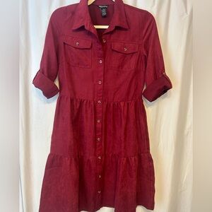 Women's burgundy Button-Up shirt Dress